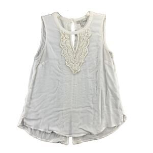 Pale Sky Womens Blouse Top Ivory Size Medium Sleeveless Lace Front Keyhole Front